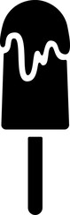 Ice cream icon, black silhouette on white. Popsicle with chocolate icing on stick, segmented stencil shape. Vector element for minimalist summer design and print, street food illustration or logo.