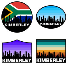 Kimberley Skyline Silhouette South Africa Flag Travel Souvenir Sticker Sunset Background Vector Illustration SVG EPS AI
