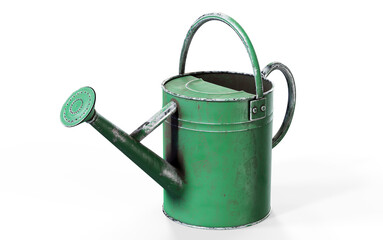 Green watering can, 3D rendering on white