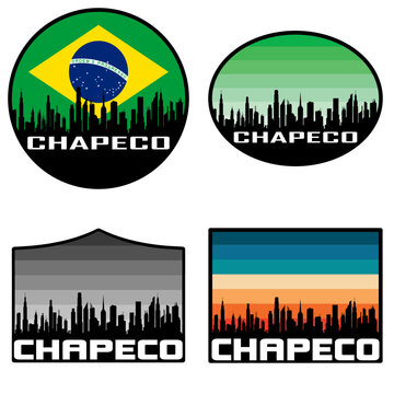 Chapeco Skyline Silhouette Brazil Flag Travel Souvenir Sticker Sunset Background Vector Illustration SVG EPS AI