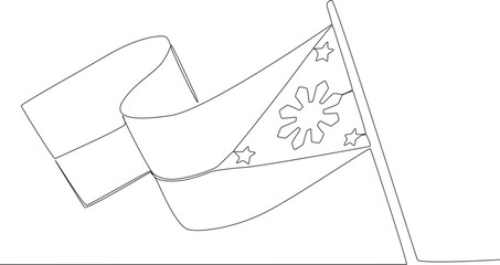 A Philippine flag mounted on a pole. Philippine independence day one-line drawing