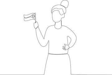 A young woman holding a small Philippine flag. Philippine independence day one-line drawing