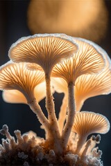Schizophyllum commune mushroom close up. Generative AI