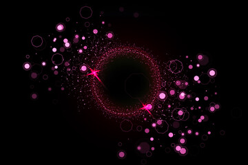 Realistic Colorful bokeh sparkle light effects on black background	
