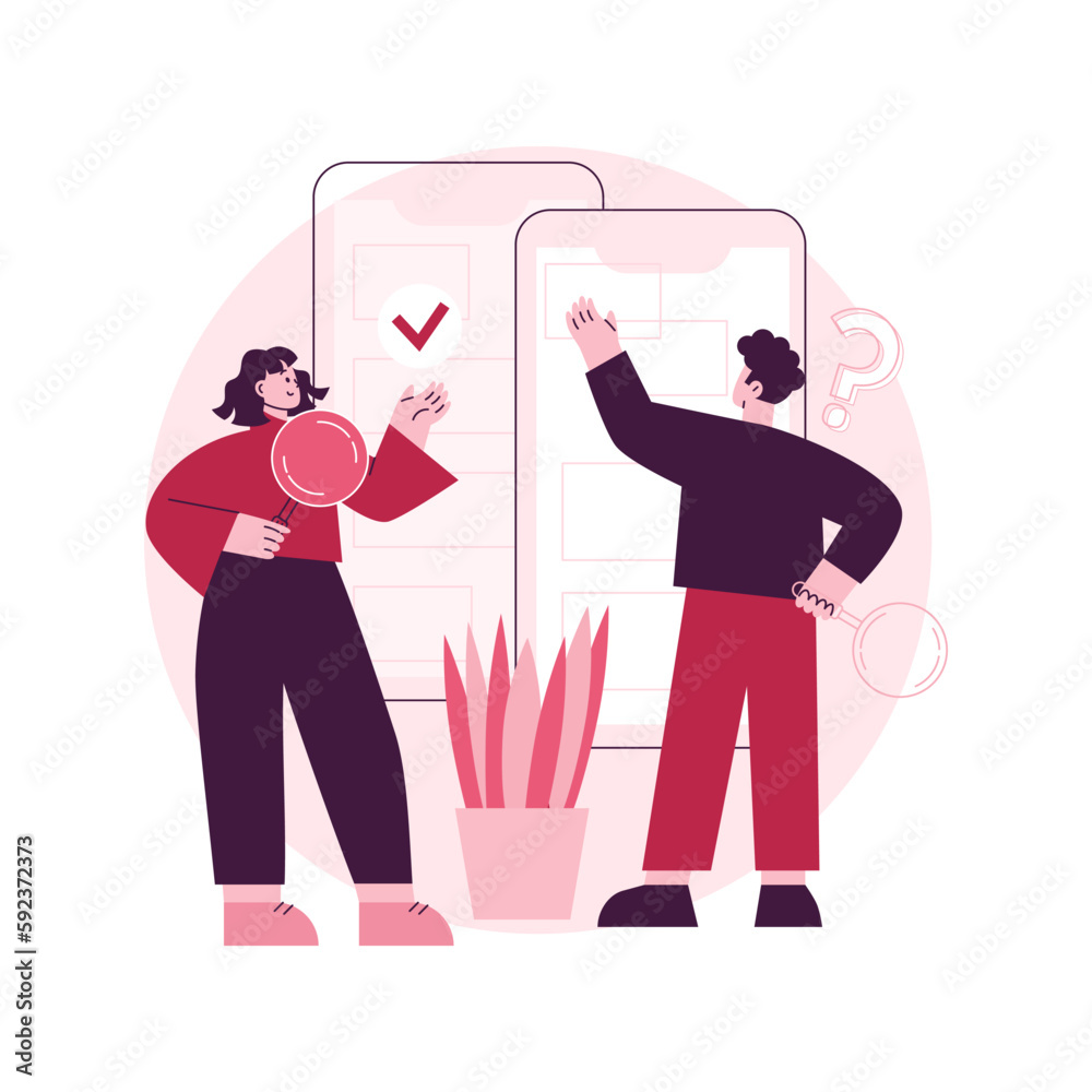 Poster usability testing abstract concept vector illustration. user experience test, website usability, sof
