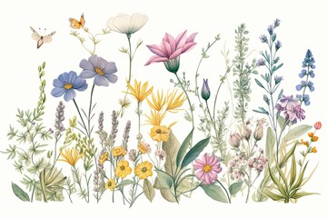 Fototapeta na wymiar Vintage herbal and flower illustration. generative ai