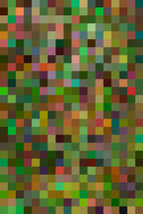 Artistic background, illustration or texture made of small squares in bright colors.