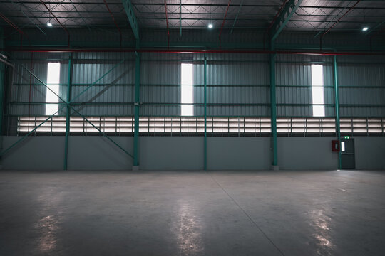 The Interior of empty warehouse clean and empty industrial hall. Industrial and industrial concept.