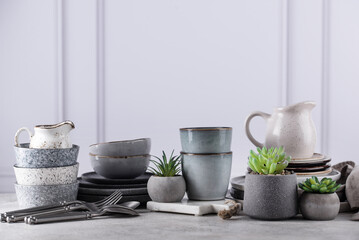 Craft ceramic plates, bowls and cups
