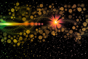 Realistic Colorful bokeh sparkle light effects on black background	
