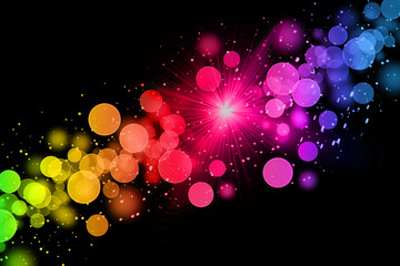 Realistic Colorful bokeh sparkle light effects on black background	
