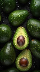 Fresh fruits with droplets of water, background illustration made with Generative AI 