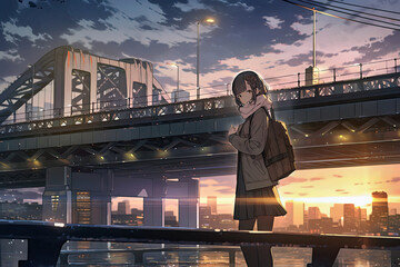 City streets and beautiful girl on her way home, Generative AI