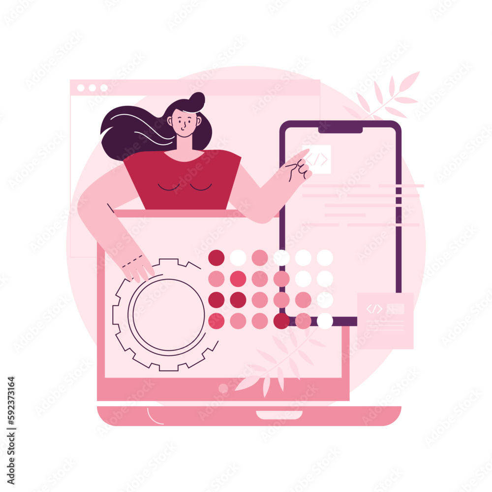 Poster cross-platform development abstract concept vector illustration. cross-platform operating systems, c