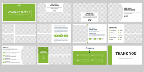 Fototapeta na wymiar Free Vector real estate presentation slides editable layout use for infographic and corporate slide business PowerPoint presentation 