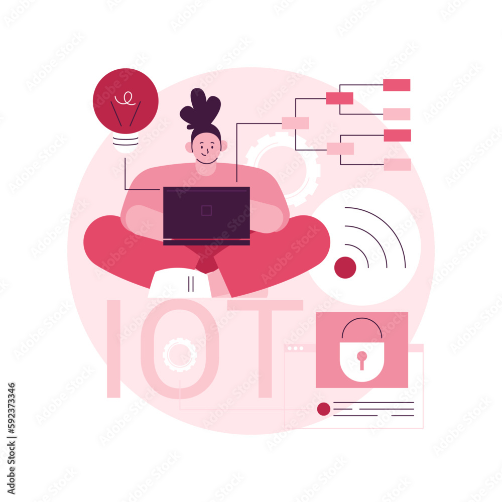 Poster iot development abstract concept vector illustration. internet of things, iot developer, programming