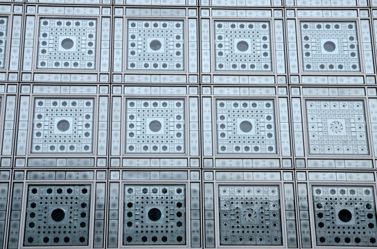 Detail facade Arab World Institute in Paris, France