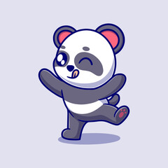 cute happy panda cartoon vector icon illustration. animal nature icon concept isolated premium vector. flat design 