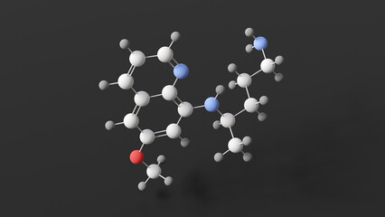 primaquine molecule, molecular structure, antimalarials, ball and stick 3d model, structural chemical formula with colored atoms