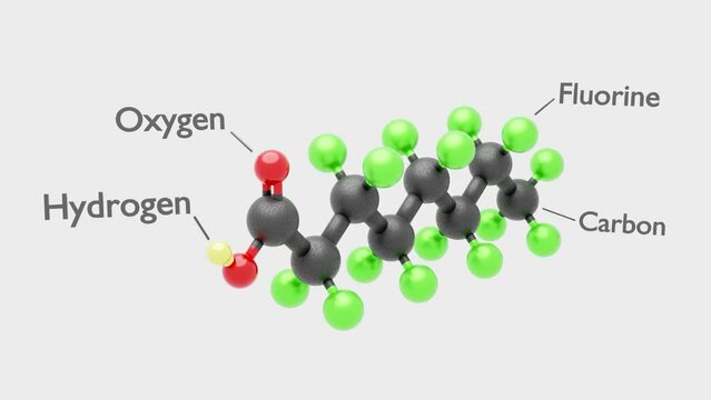 Perfluorooctanoic acid PFOA - C8HF15O2 - 3D Conformer - Carbon, Fluorine, Oxygen, Hydrogen