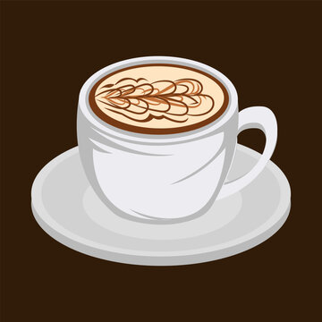 cappuccino illustration, espresso based coffee drink traditionally prepared with steamed milk foam