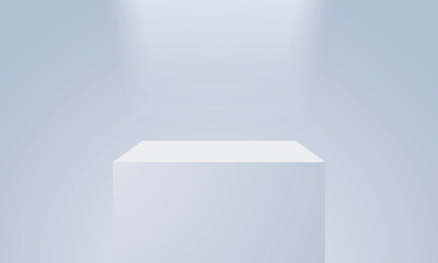 Minimal 3d display product minimal scene with geometric podium platform. Modern soft blue cube pedestal podium with empty room background