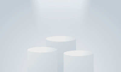 Minimal 3d display product minimal scene with geometric podium platform collection. Modern white circle pedestal podium with empty room background. Stand to show cosmetic products