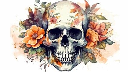Sugar Skull Watercolor. Generative AI