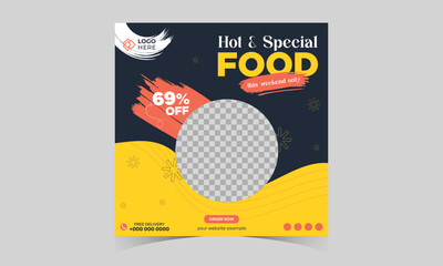 Social media food template. Restaurant social media banner template for business promotion. Food menu banner social media post. Editable social media template. flat design of food cover