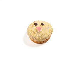 Muffin isolated on white background. Delicious muffin. Close-up.