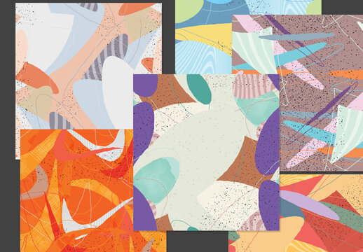 Seamless Pattern Set with Organic Grunge Textured Overlapping Oval Wavy Shapes and Lines
