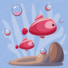 Vector images of sea waves, fish and plants. World Oceans Day. A holiday dedicated to the protection and conservation of the world's oceans, water, and ecosystems.