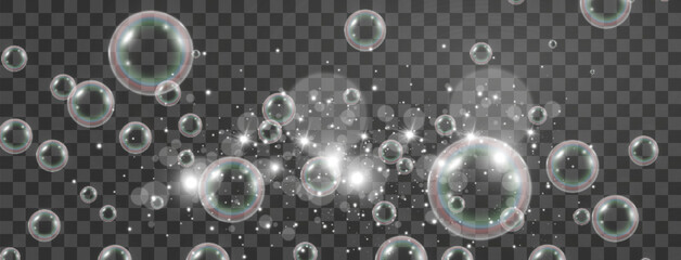 Air soap bubbles on a transparent background .Vector illustration of bulbs.	
