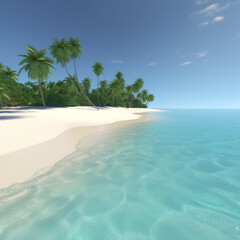 Tropical landscape of summer scenery, white sand with palm trees. Luxury travel vacation destination,  Created using generative AI tools.