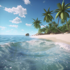 Tropical landscape of summer scenery, white sand with palm trees. Luxury travel vacation destination,  Created using generative AI tools.