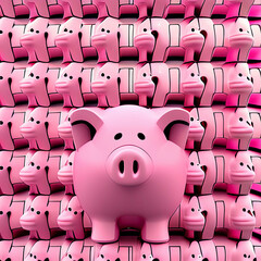 pattern of pink piggy bank on a pink background Generative AI