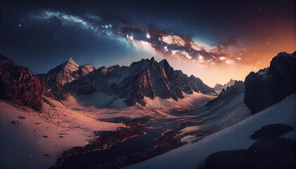 Fototapeta na wymiar Milky way over the mountains. AI generated