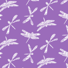 Textured Dragonfly Print on Lavender, Purple and White, Summer Sponge Print, Seamless Repeating Pattern Tile