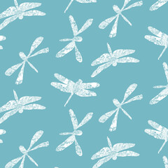 Textured Dragonflies Print on Sly Blue, Summer Sponge Print, Seamless Repeating Pattern Tile
