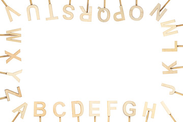 Wooden letters forming the alphabet around the screen with free space in the middle. Green chroma...