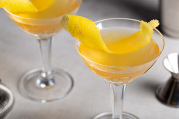 Sidecar cocktail refreshment brandy, orange liqueur and lemon juice
