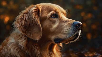 Lifelike Golden Retriever Illustration: A Stunning Portrayal of This Beloved Breed, Generative AI