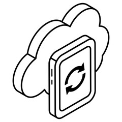 Arrows inside smartphone with cloud, icon of cloud mobile sync