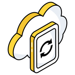 Arrows inside smartphone with cloud, icon of cloud mobile sync