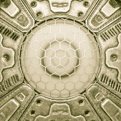 close up on the front main shield in alien drone rear view