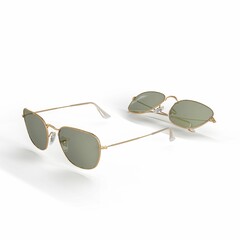 Pair of class beautiful sunglasses with gold rims isolated on a white background