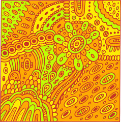 Floral detailed doodle ornament with patterns and flowers. Zendoodle trippy colorful illustration. Abstract psychedelic pattern design. Vector artwork