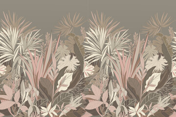 Seamless print coupon. Tropical leaves in neutral colours - 592386900