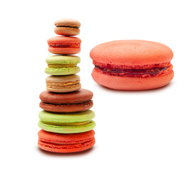 Seven plus one different colors macarons on a transparent background