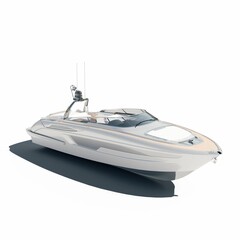 Digital render of a modern luxurious yacht on a white background